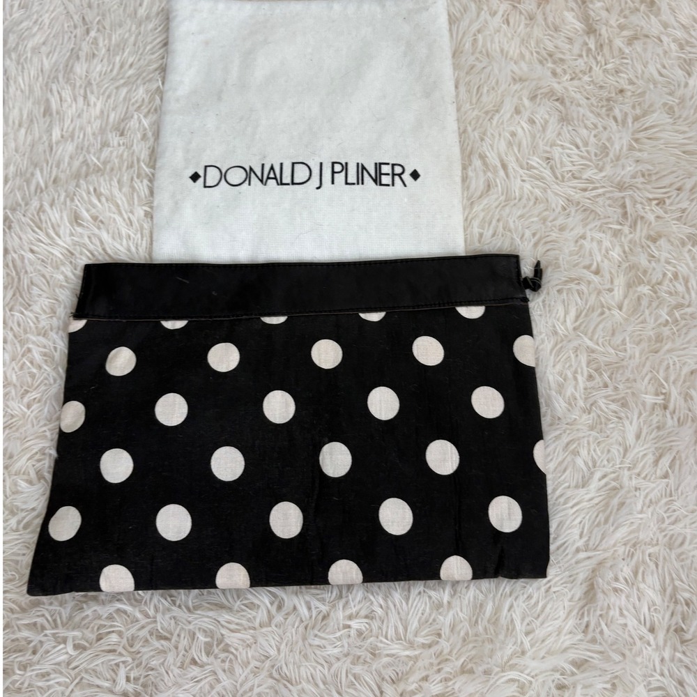 Donald J Pliner‎ Black Polka Dot Leather Trim Clutch Bag Italy Made